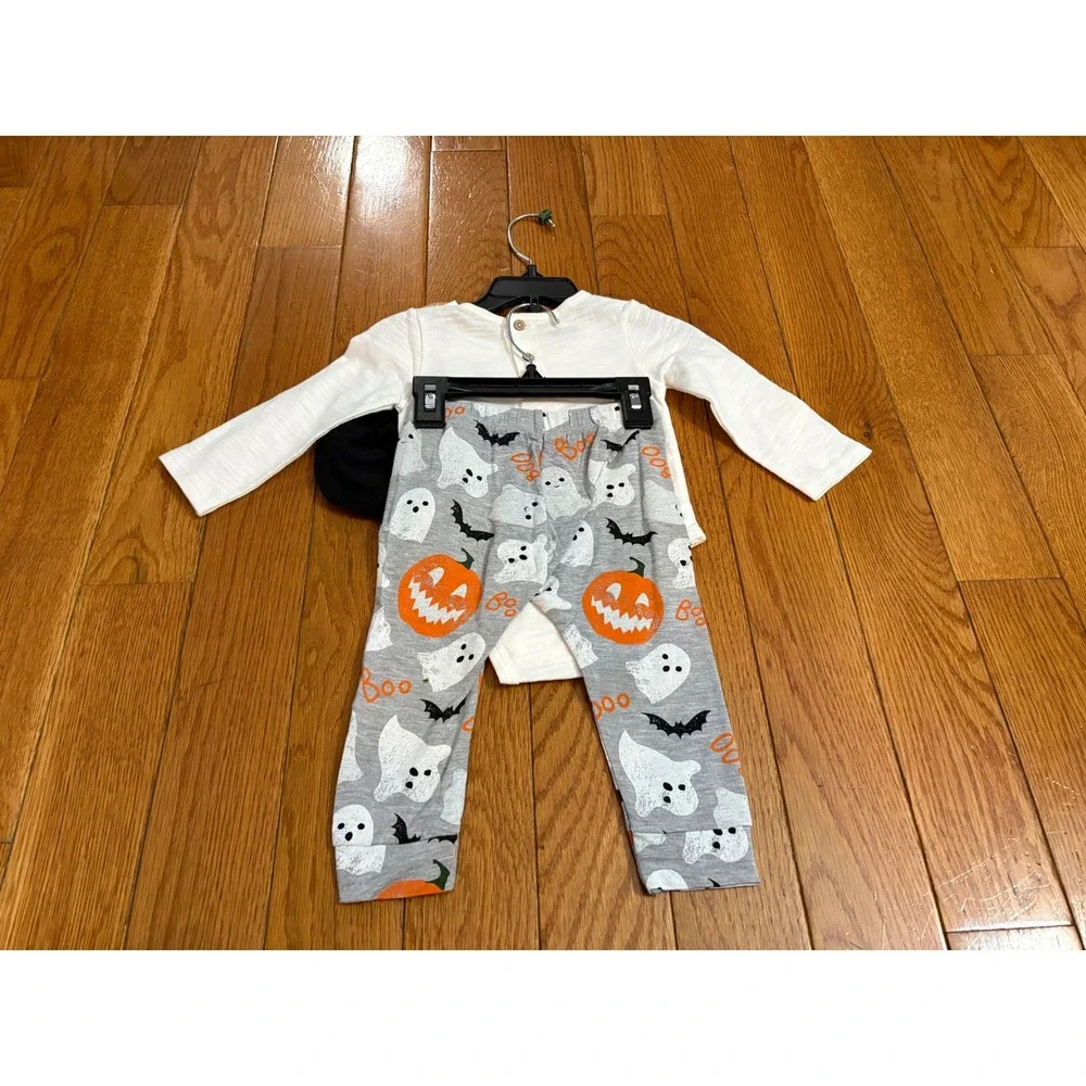 Mud Pie Baby Hey Boo Halloween 3pc‎ Set Bodysuit Leggings Beanie 6-9 Months NEW